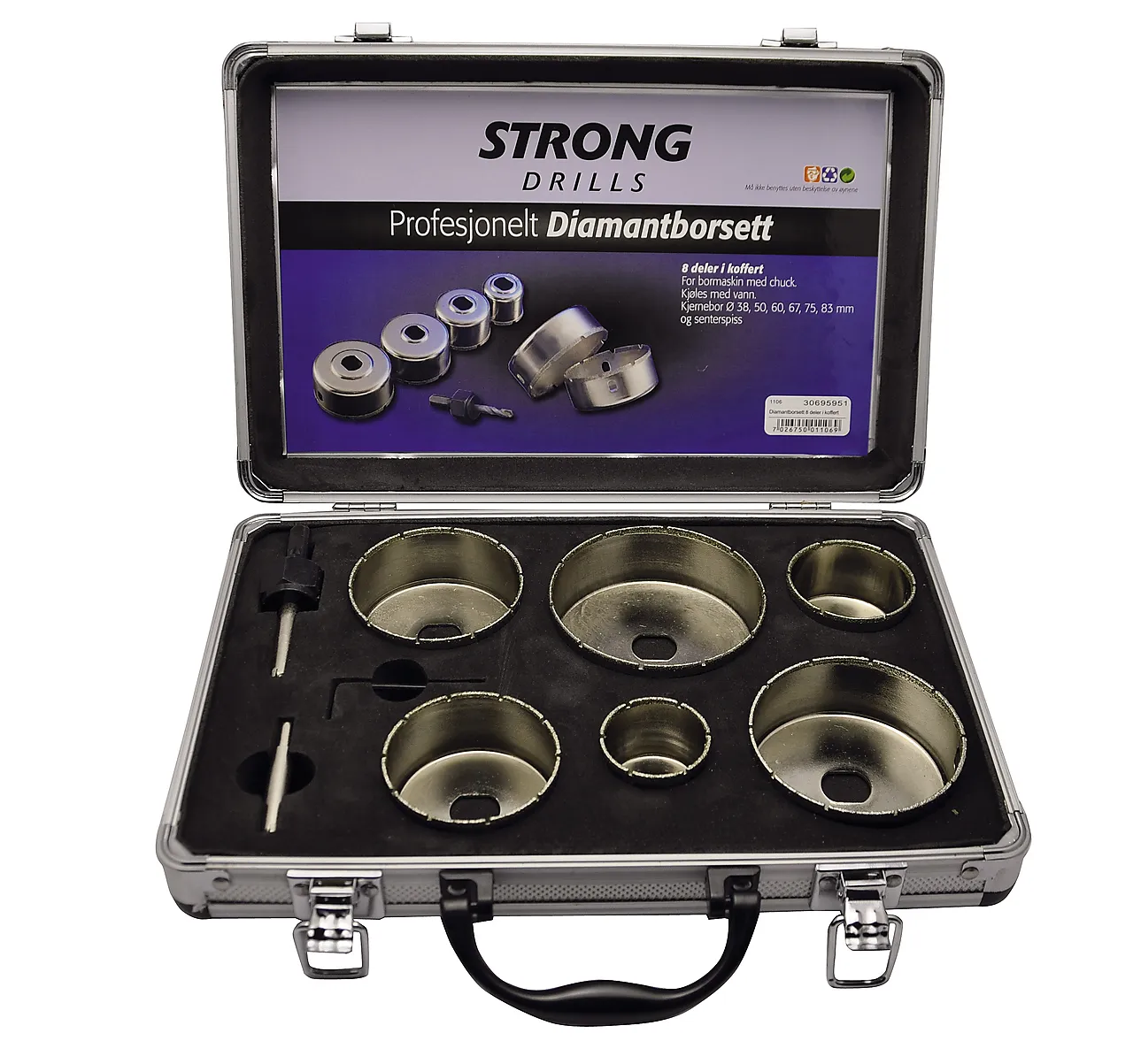 Diamantborsett 8 deler i koffert
