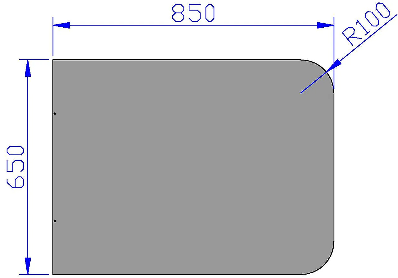 Gulvplate stål farge 650 x 850 mm radie på avrundede hjørner grå Gulvplate stål farge 650 x 850 mm radie på avrundede hjørner grå