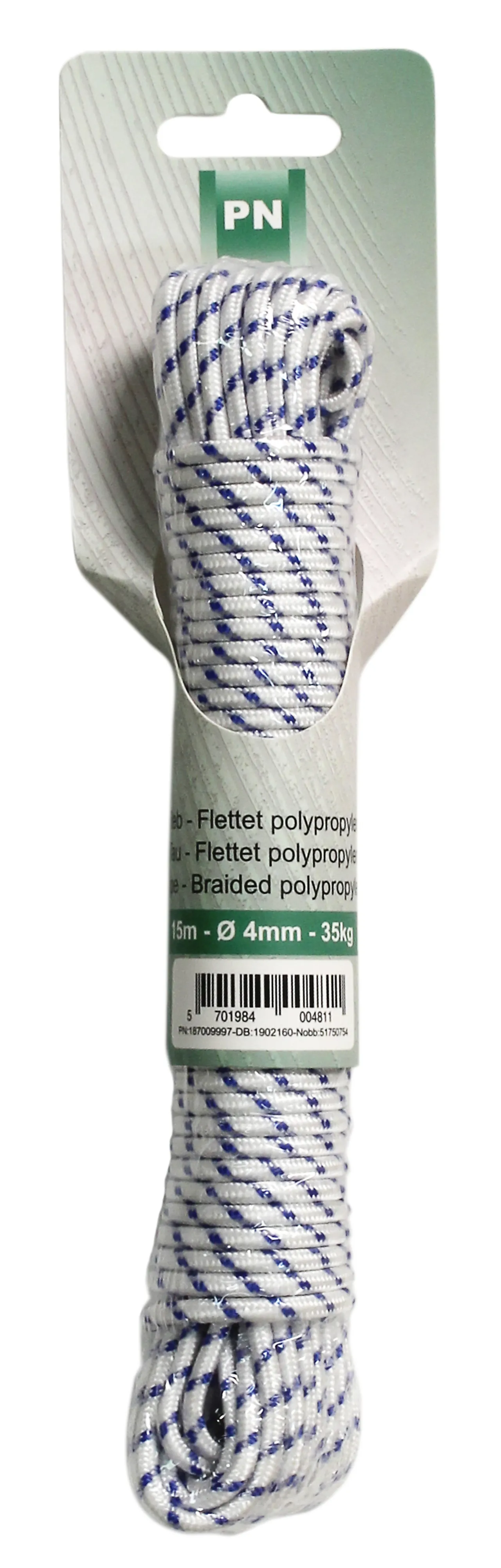 Tau flettet ø 4 mm x 15 m polypropylen Tau flettet ø 4 mm x 15 m polypropylen