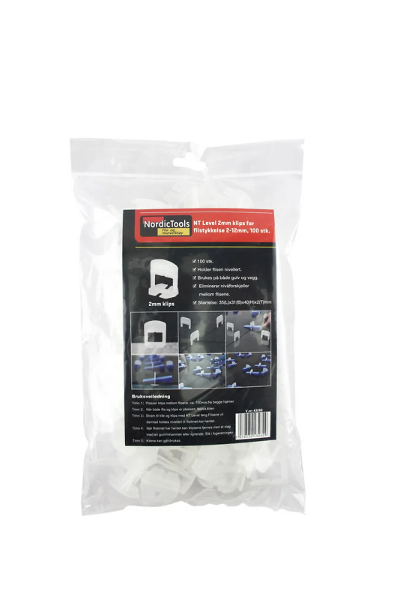 Nivelleringsklips 2mm pk a 100 stk nordic tools