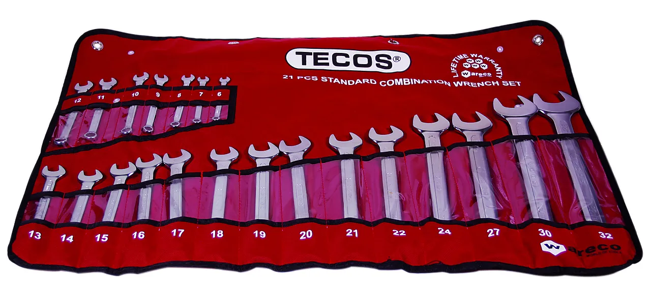 Fastnøkkelsett 6-32 mm 21 delar 6-19+20+21+22+24+27+30+32 mm tecos