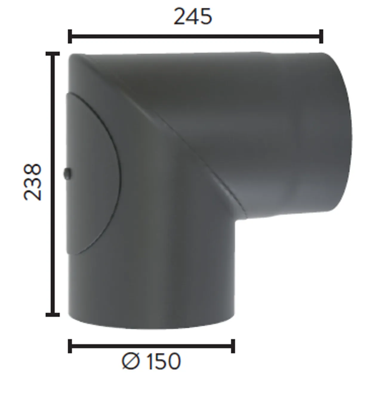 Peisrør Ø150 90Gr Kne M/L Grå Metallic Hammerstrøm