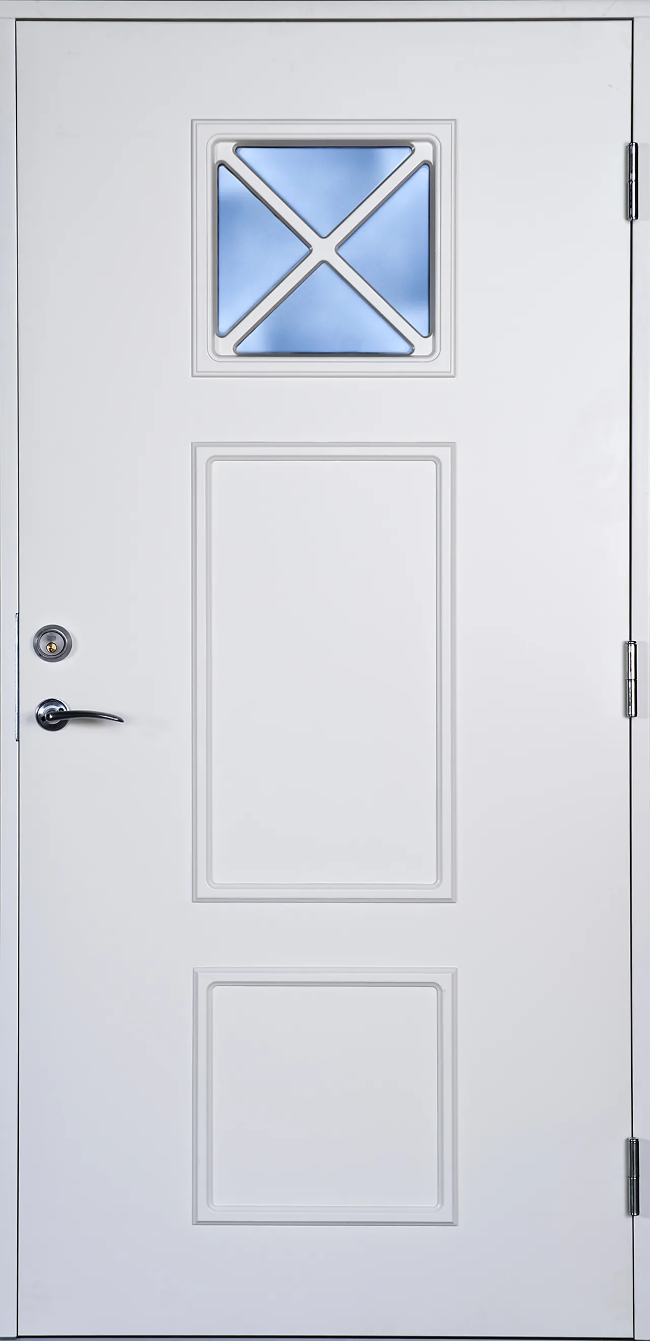 Ytterdør Tinn hvit med sotet glass 100x200 cm venstrehengslet Ytterdør Tinn hvit med sotet glass 100x200 cm venstrehengslet