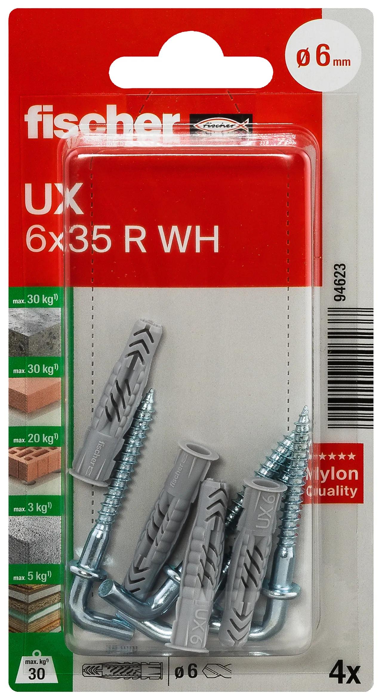Universalpl vinkel ux 6X35 mm r wh bk 4 stk pr bk nv fischer null - null - 3 - Miniatyr