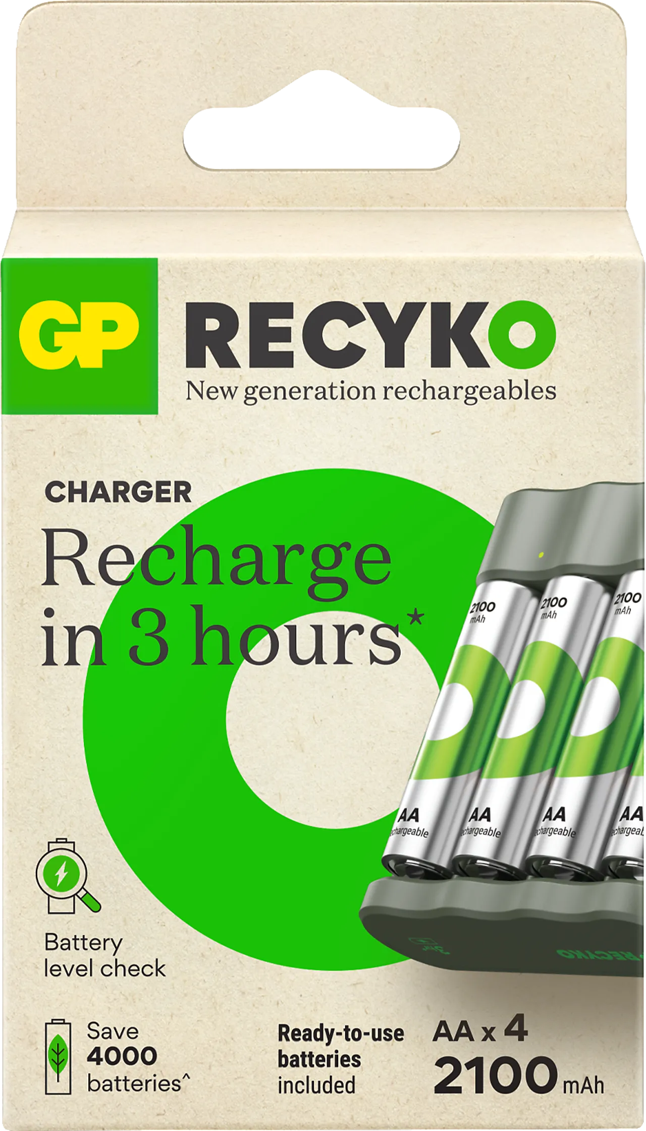 GP Recyko Everyday batterilader B441 + 4xAA 210mAh NiMH-batt null - null - 3 - Miniatyr