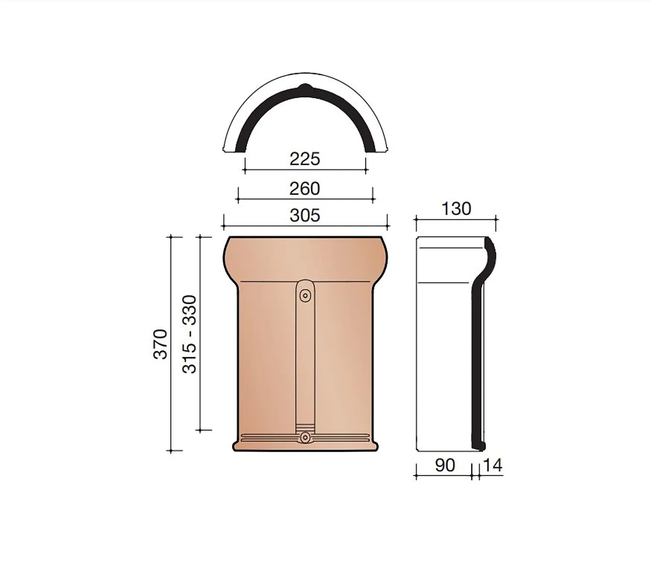 Takstein tegl møne sort glasert Narvik K1200 738