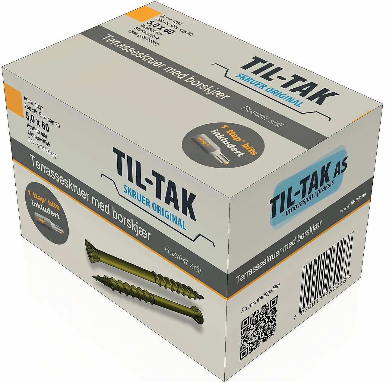 Terrasseskruer med borskjær rustfrie 5x60 mm 250 stk Terrasseskruer med borskjær rustfrie 5x60 mm 250 stk