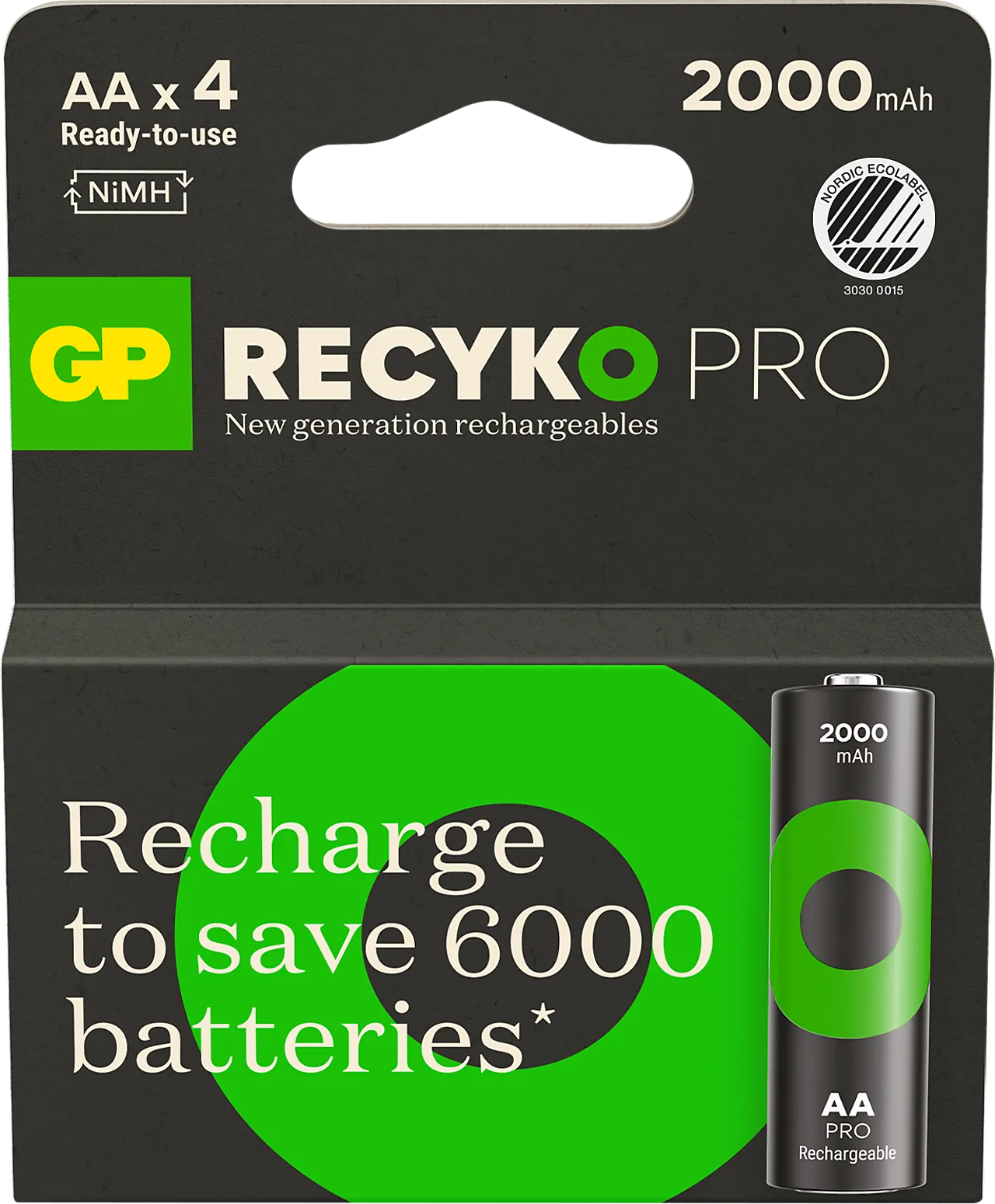 GP Recyko Pro oppladbar AA-batteri 2000mAh 4-pakk