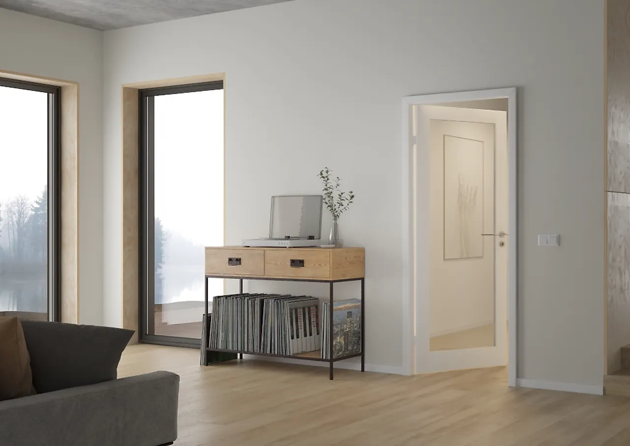 Dør 9x21 trend 1 gl hv 500 u glassdør helhvit 0500-n uten karm null - null - 2 - Miniatyr