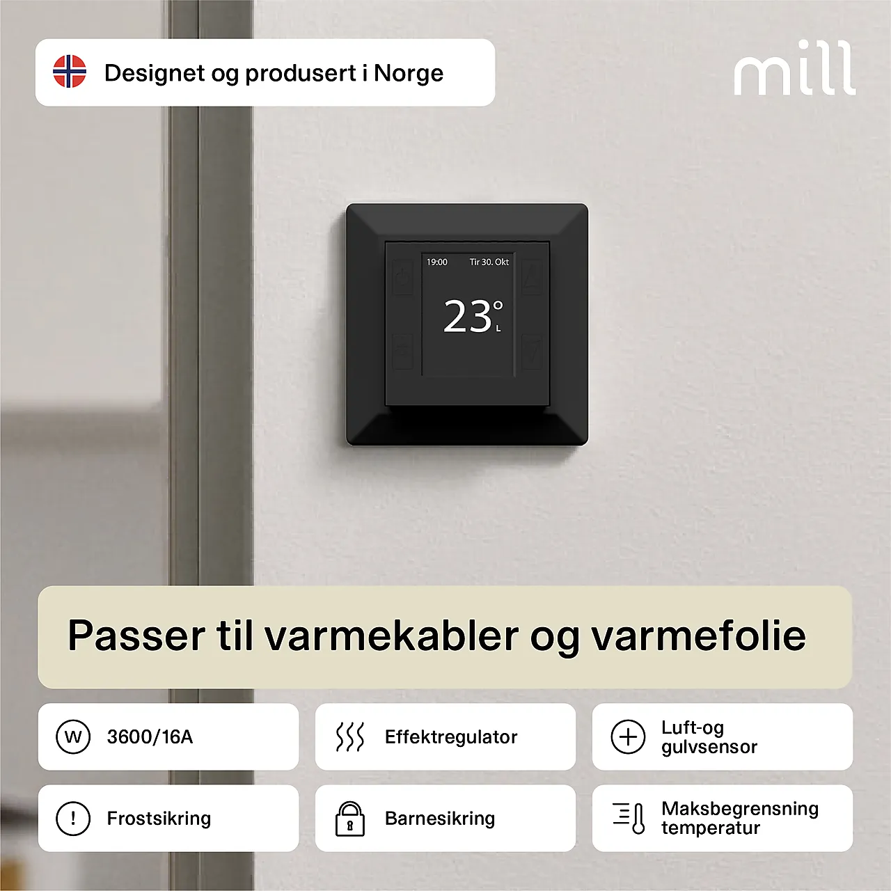 Mill gulvtermostat WiFi svart null - null - 3 - Miniatyr