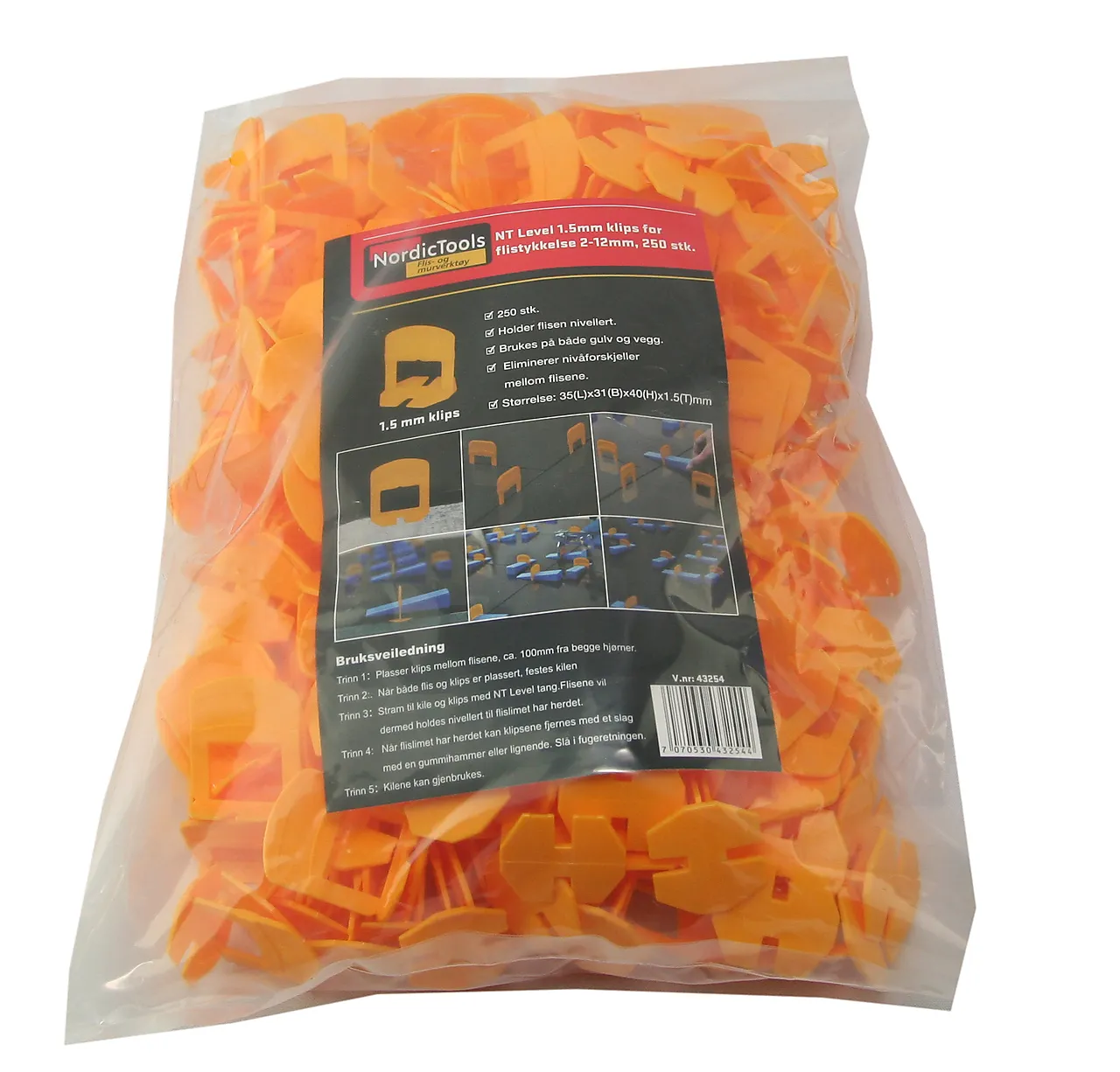 Nivelleringsklips 1,5 mm a 250 stk nordic tools null - null - 2 - Miniatyr