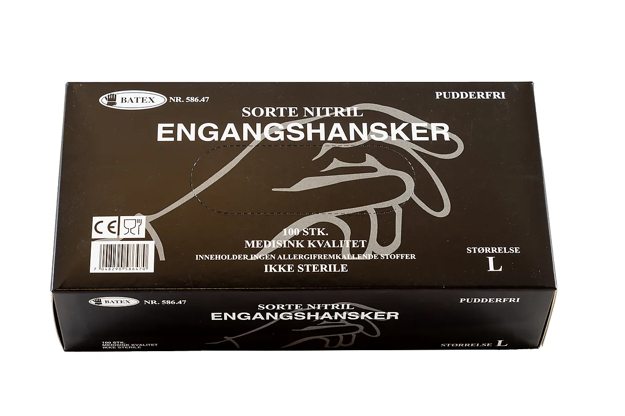 Hanske pudderfri l sort nitril